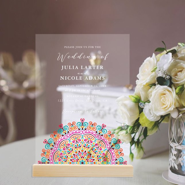 Retro Mexican Terrain Flourishing Mandala Wedding Acrylic Invitations (Creator Uploaded)