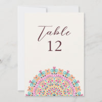 Retro Mexican Terrain Mandala Wedding Table Number