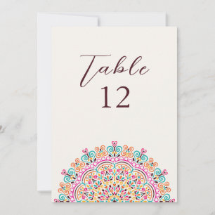 Retro Mexican Terrain Mandala Wedding Table Number