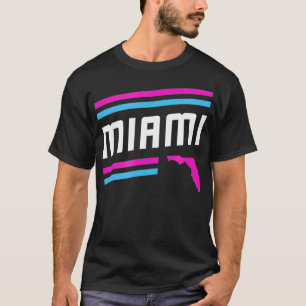 Retro Miami City Stripes Pink Florida Map Outline T-Shirt