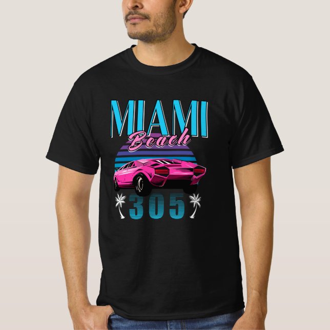 Retro Miami Florida 305 Car T-Shirt (Front)