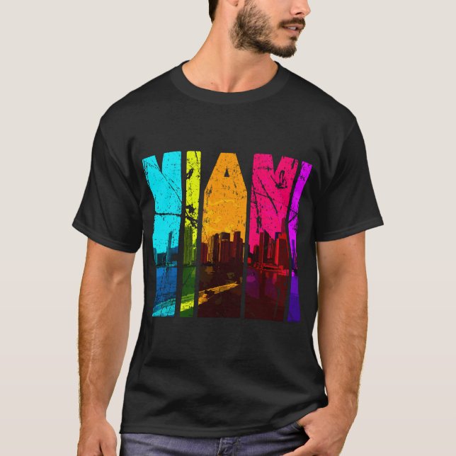 Retro Miami Florida Cityscape Skyline T-Shirt (Front)