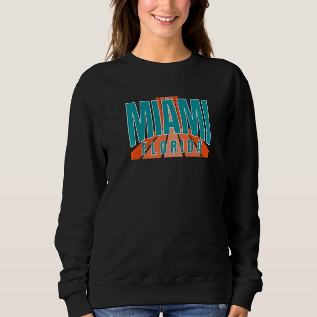 Retro Miami OrangeBlue-Teal Cool Miami FL Striped  Sweatshirt (Front)
