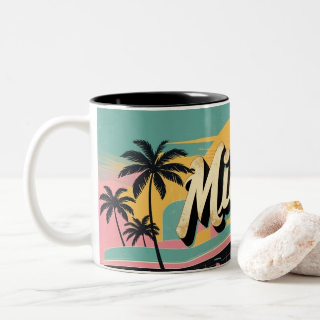 Retro Miami Sunshine Two-Tone Coffee Mug (With Donut)