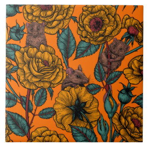 Retro mice party ceramic tile