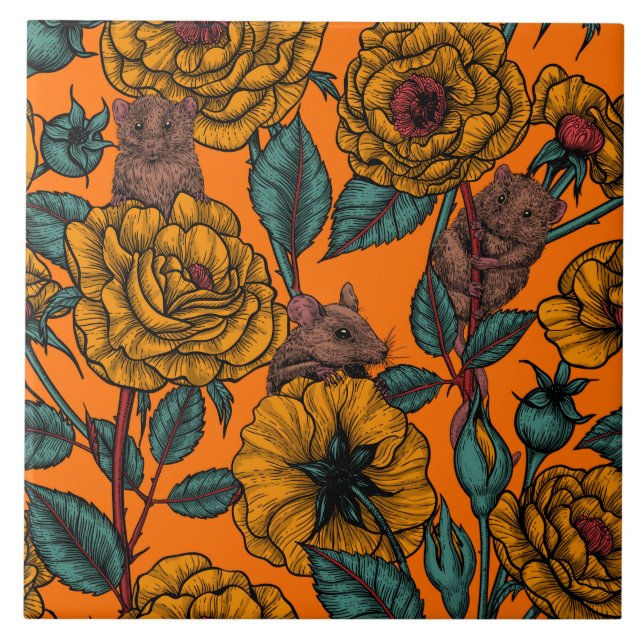 Retro mice party ceramic tile (Front)