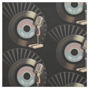Retro Microphone And Vinyl 45 Record Fabric