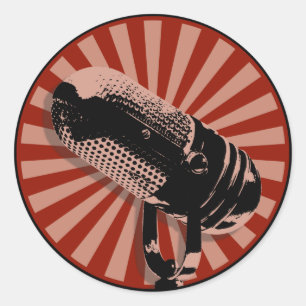 Retro Microphone Graphic in Red Classic Round Sticker