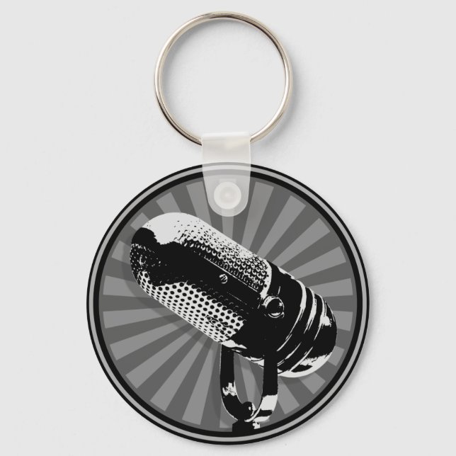 Retro Microphone Graphic Key Ring (Front)