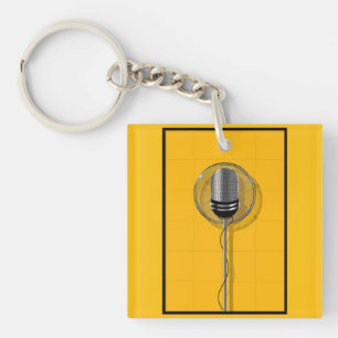 Retro Microphone on Bold Yellow Key Ring