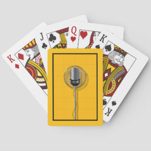 Retro Microphone on Bold Yellow Playing Cards