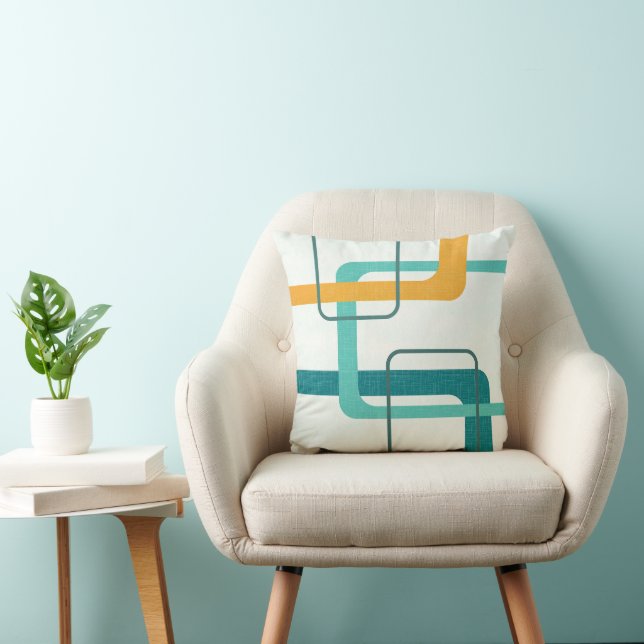 Retro Mid Century Atomic Age 23 Teal, Orange Cushion (Chair)