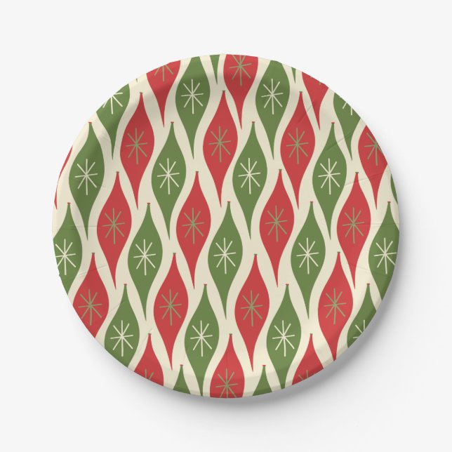 Retro Mid-Century Atomic Age Christmas Ornaments  Paper Plate (Front)
