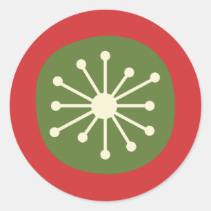 Retro Mid Century Atomic Dot Simple Red and Green Classic Round Sticker