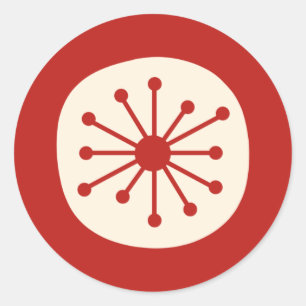 Retro Mid Century Atomic Dot Simple Red Cream Classic Round Sticker