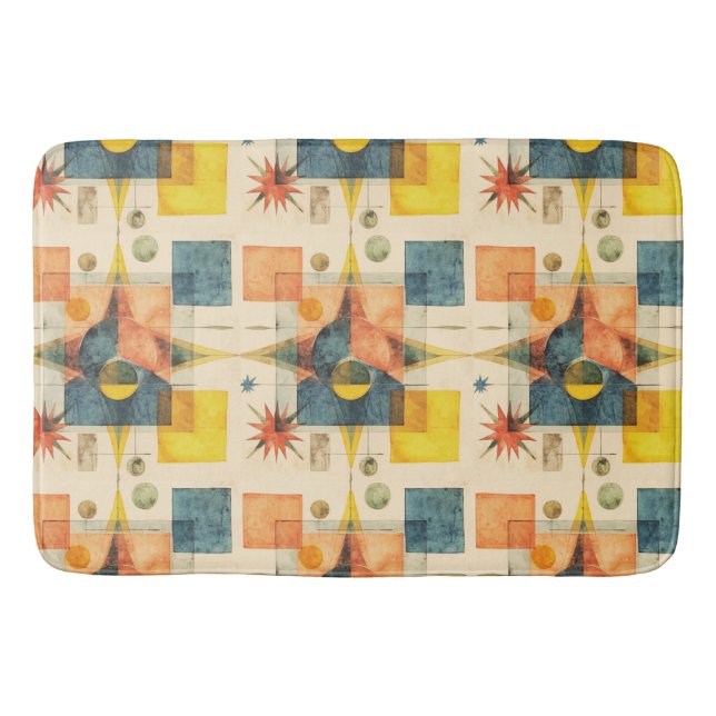 Retro Mid Century Atomic Geometric Pattern Bath Mat (Front)