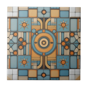 Retro Mid Century Atomic Geometric Pattern Ceramic Tile