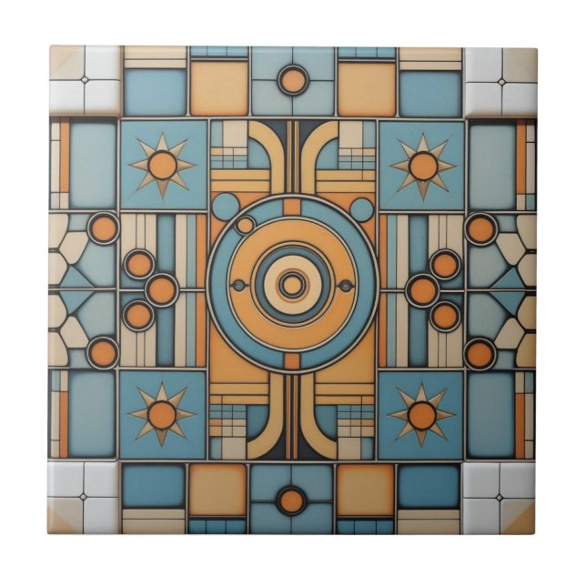 Retro Mid Century Atomic Geometric Pattern Ceramic Tile (Front)