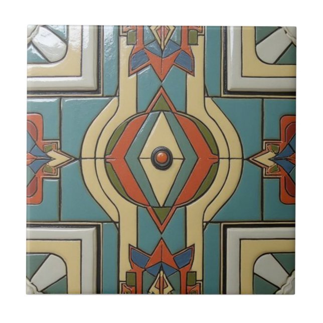 Retro Mid Century Atomic Geometric Pattern Ceramic Tile (Front)