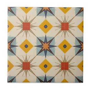 Retro Mid Century Atomic Geometric Pattern Ceramic Tile