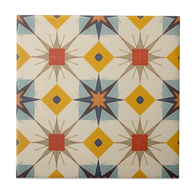Retro Mid Century Atomic Geometric Pattern Ceramic Tile (Front)