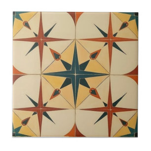 Retro Mid Century Atomic Geometric Pattern Ceramic Tile