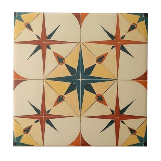 Retro Mid Century Atomic Geometric Pattern Ceramic Tile (Front)