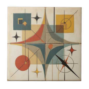 Retro Mid Century Atomic Geometric Pattern Ceramic Tile