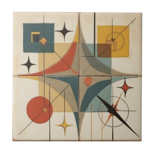 Retro Mid Century Atomic Geometric Pattern Ceramic Tile (Front)