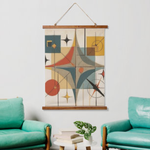 Retro Mid Century Atomic Geometric Pattern Hanging Tapestry