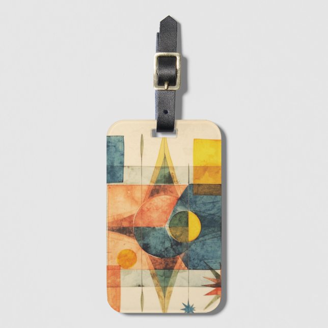 Retro Mid Century Atomic Geometric Pattern Luggage Tag (Front Vertical)