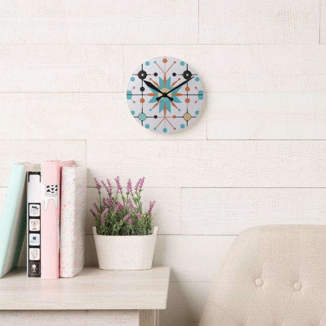 Retro Mid Century Atomic Geometric Pattern Round Clock (Reading Room)