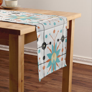 Retro Mid Century Atomic Geometric Pattern Short Table Runner