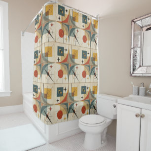 Retro Mid Century Atomic Geometric Pattern Shower Curtain