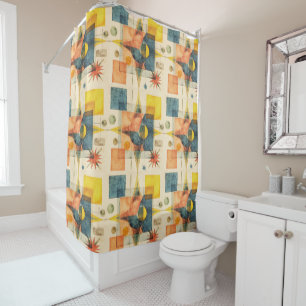 Retro Mid Century Atomic Geometric Pattern Shower Curtain