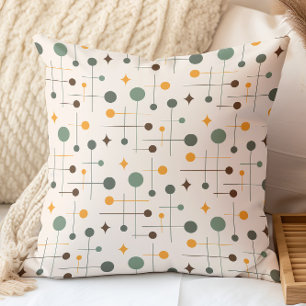 Retro Mid Century Atomic Green Orange Brown Cushion