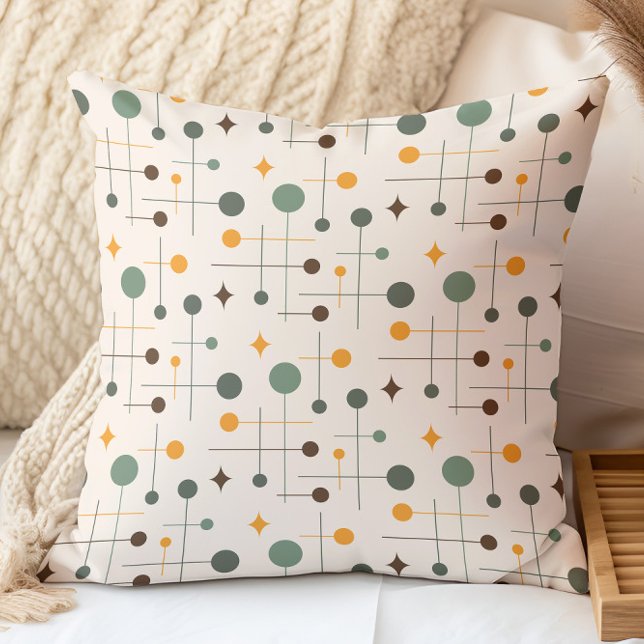 Retro Mid Century Atomic Green Orange Brown Cushion (Creator Uploaded)