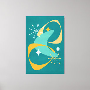 Retro Mid Century Atomic Space Age 20 Teal, Orange Canvas Print