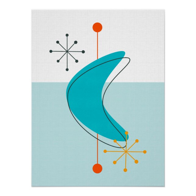 Retro Mid Century Atomic Space Age 22 Blue Poster (Front)