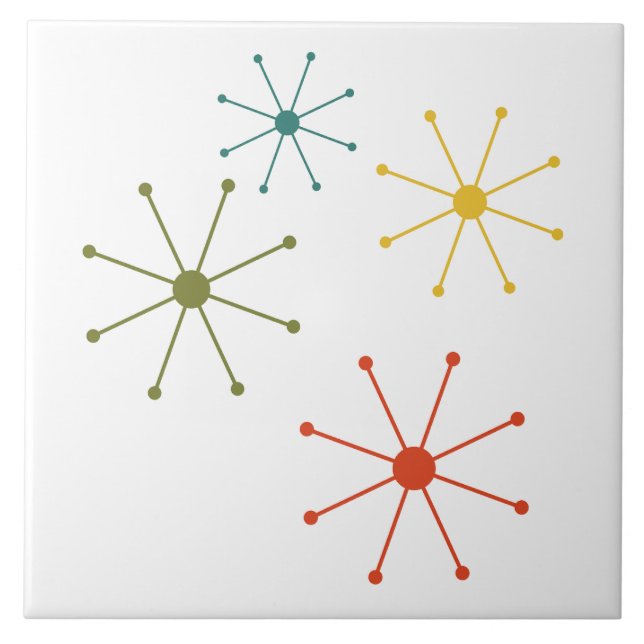 Retro Mid-Century Atomic Starburst Ceramic Tile (Front)