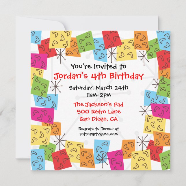 Retro Mid-Century Birthday Party Invitation (Front)