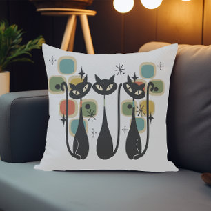 Retro Mid Century Black Atomic Cats  Cushion