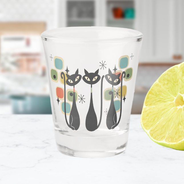 Retro Mid Century Black Atomic Cats  Shot Glass (Retro Mid Century Black Atomic Cats Shot Glass)