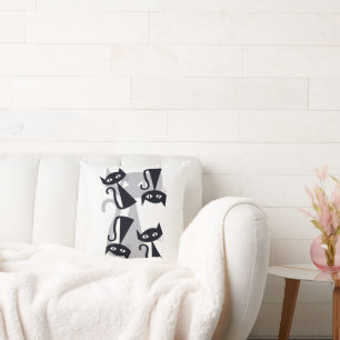 Retro, mid-century black cats cushion