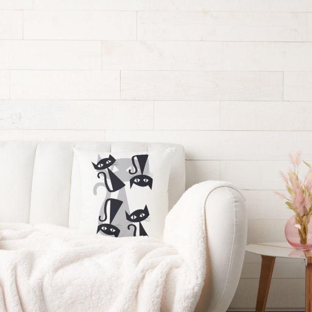 Retro, mid-century black cats cushion (Couch)