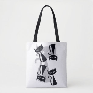 Retro, mid century black cats  tote bag