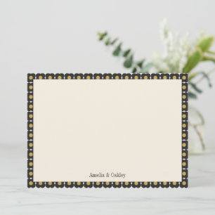 Retro Mid Century Bold Black Gold Floral Wedding Thank You Card