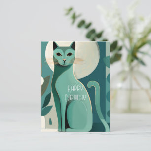 Retro Mid Century Cat Birthday Postcard