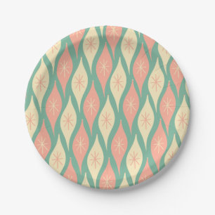 Retro Mid-Century Christmas Ornaments Pink Mint Paper Plate