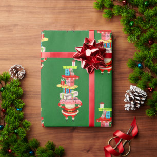 Retro Mid Century Christmas Santa with Gifts Wrapping Paper